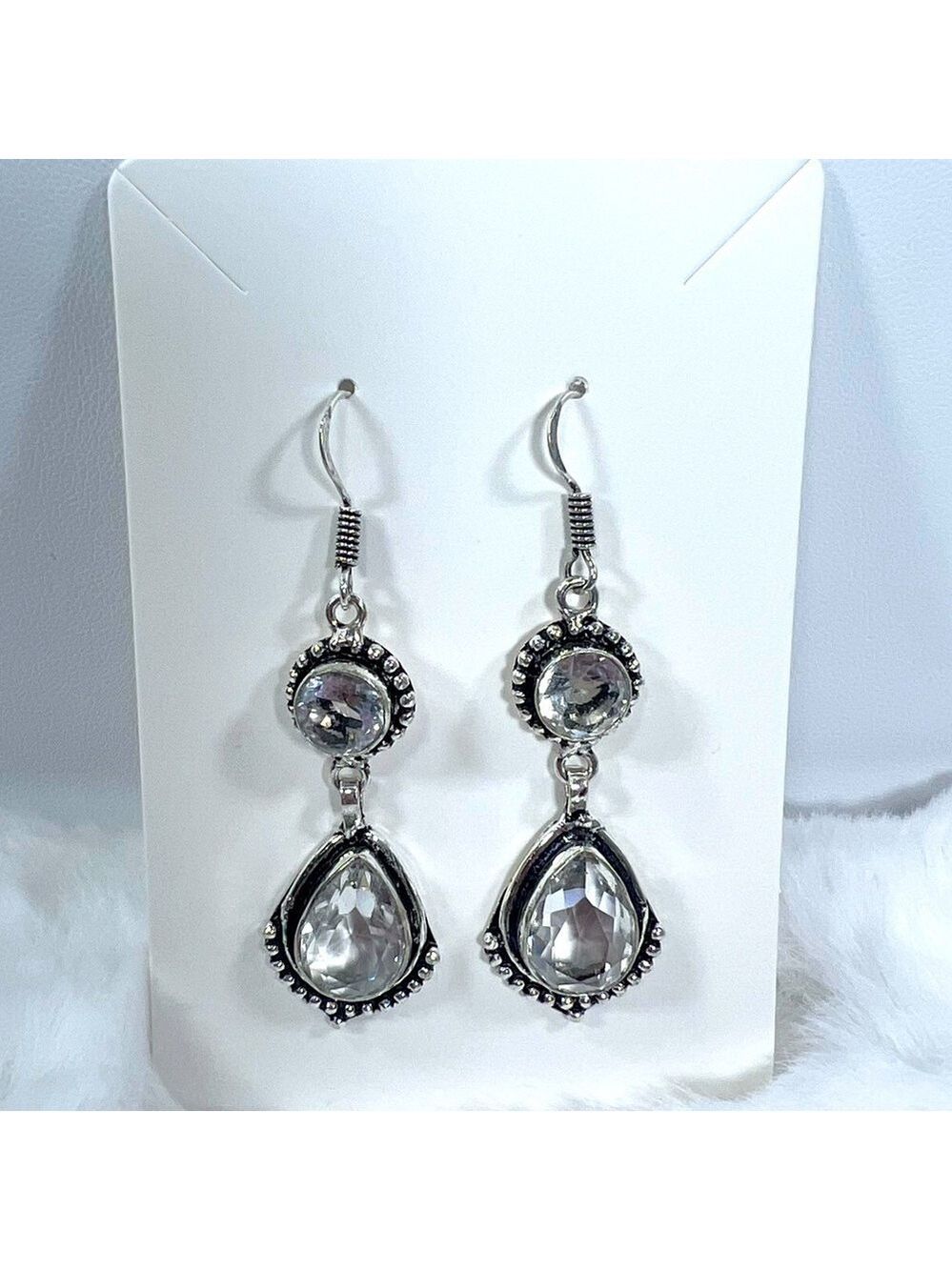 White Topaz 925 synthetic stone Earrings
